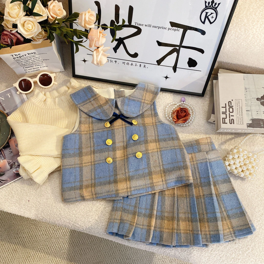 SD新款时尚公主2024新款加厚马甲裙女宝精致格子背心裙6257