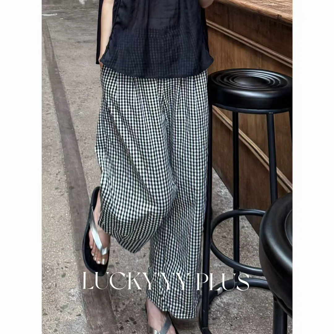 LUCKYYY 高品定制满分棉挺括感薄料透气格子裤 B1803