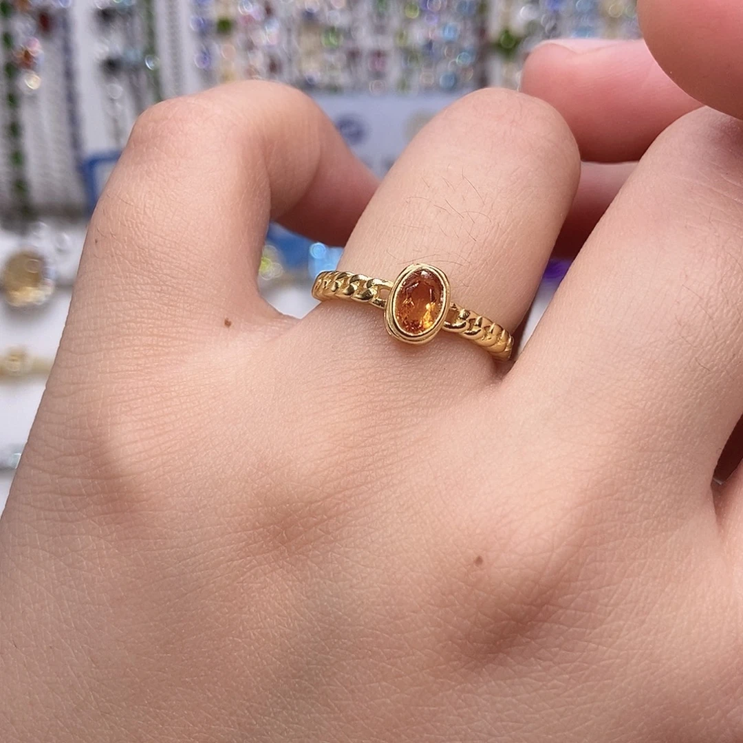 黄晶戒指银S925镶嵌