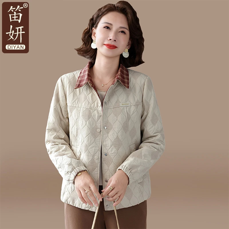 小个子妈妈秋装外套时尚翻领风衣中老年春秋夹克上衣服女2025新款