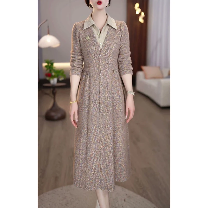 秋冬中长款加厚连衣裙女装2025年新款时尚气质显瘦高档洋气裙子