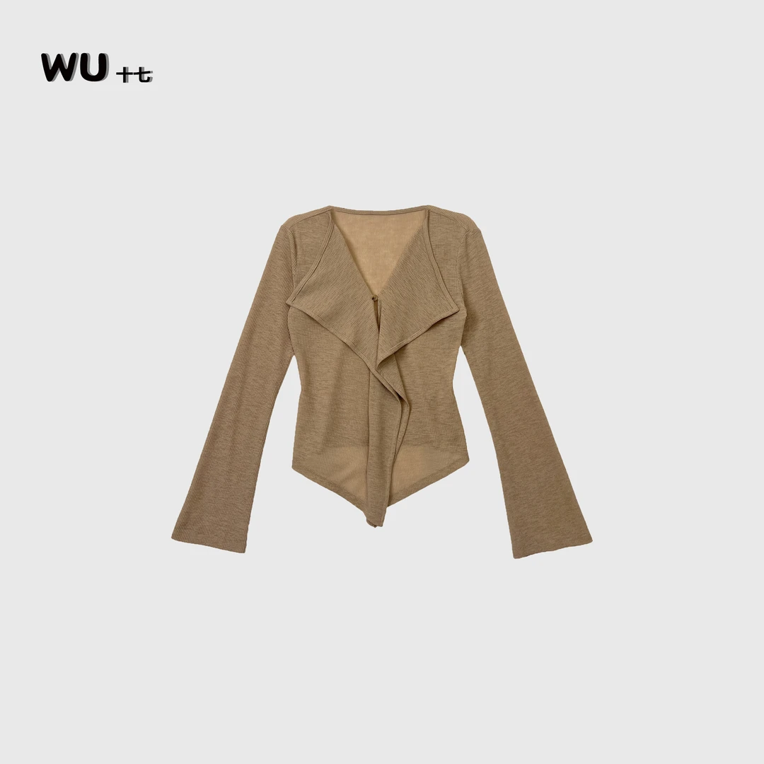 法式V领上衣气质显瘦简约高级感荷叶边薄款针织衫2507103