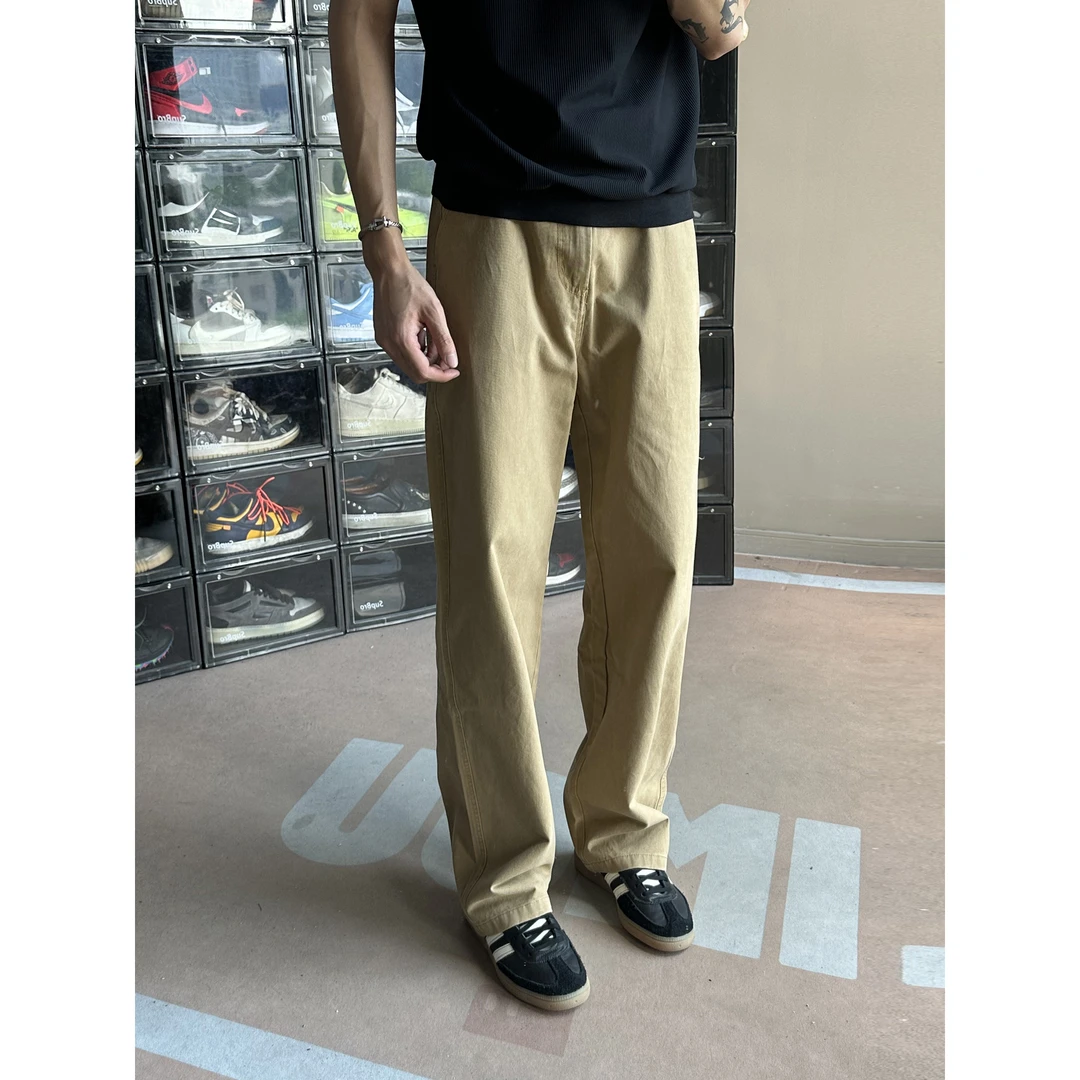 春秋阿苏特染美式休闲水洗直筒裤黑灰色卡其裤白色工装裤长裤男裤