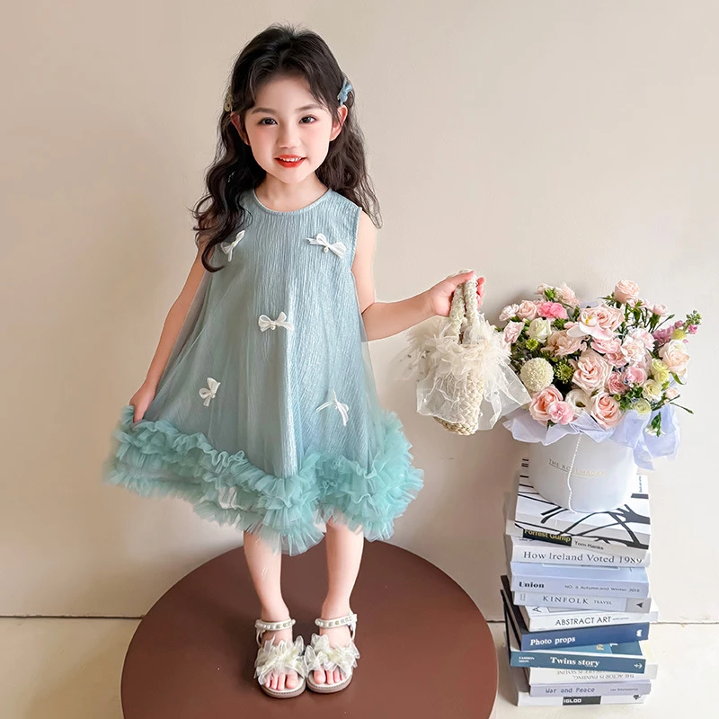 女童背心连衣裙夏季洋气礼服甜美结网纱无袖公主裙