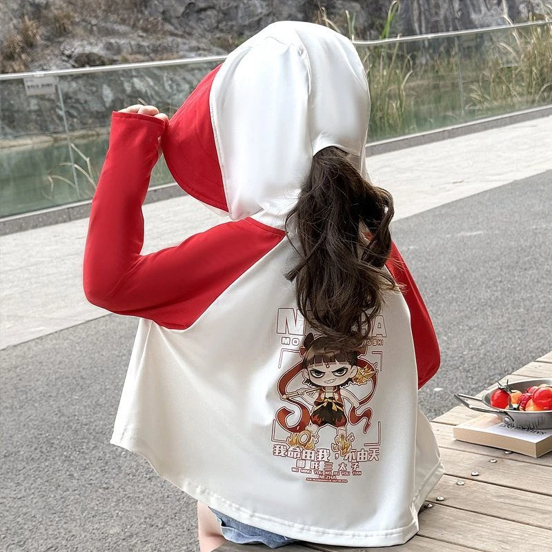 女童防晒衣夏季2025新款儿童卡通哪吒连帽旅游遮阳外套防紫外线