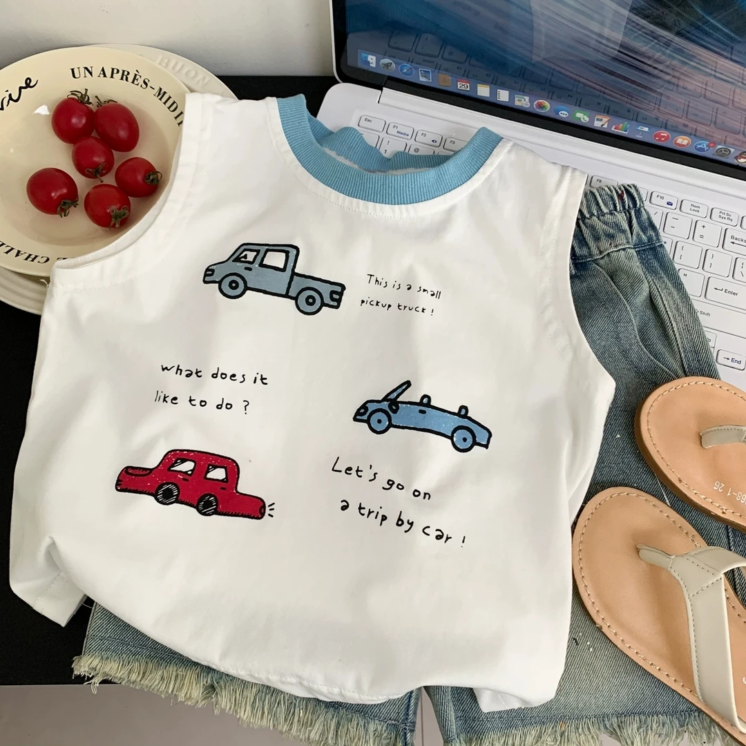 男童夏季无袖背心百搭T恤2025新款中小儿童夏装洋气坎肩打底衫潮T