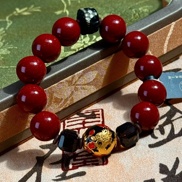 含辰砂工艺品B2071 朱砂紫金砂龙珠手串
