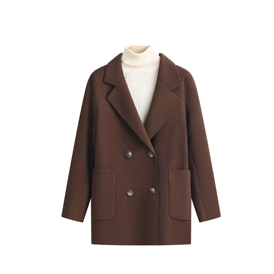 双面毛呢外套~秋冬小个子中长款大衣显瘦百搭高级感时尚休闲2090#