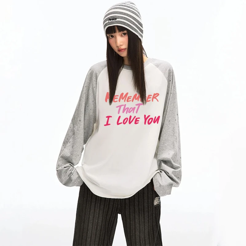 美式潮流简约字母印花星星插肩袖男女装秋季新款时尚休闲宽松长袖