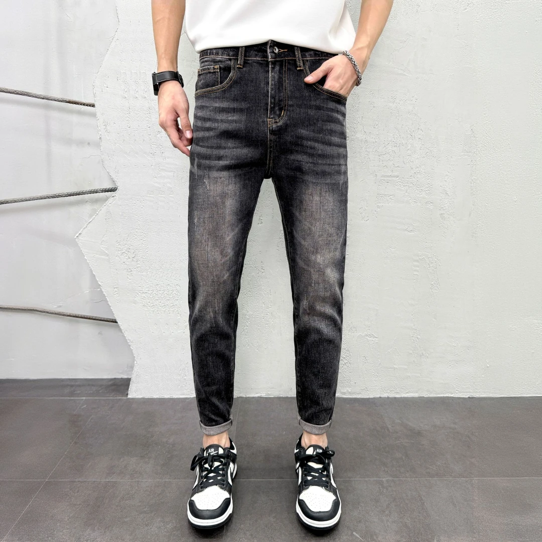 男款秋冬修身牛仔裤爆款2025新款简约复古韩版男士休闲小脚牛仔裤