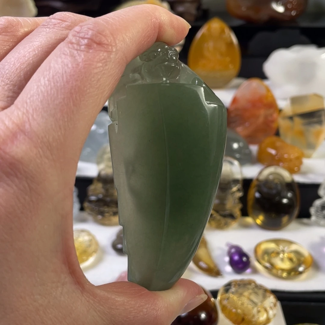 水晶颈饰未镶嵌天然绿兔毛水晶福寿如意吊坠