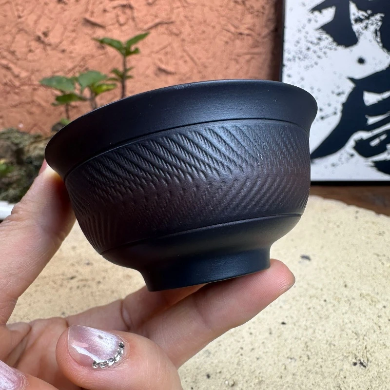 云南建水紫陶手工跳刀大号功夫茶具主人杯陶瓷茶器泡茶品茗杯客杯