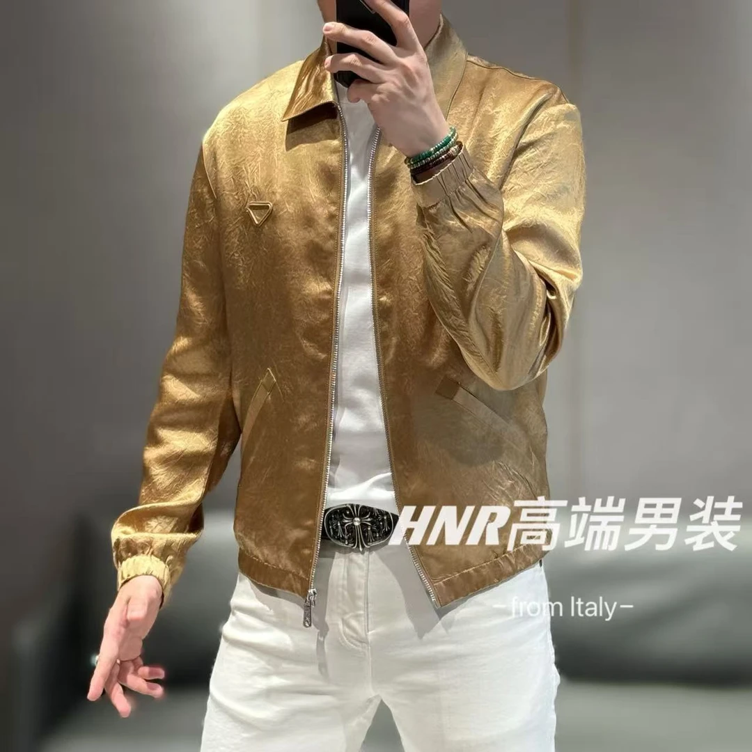 【100%真醋酸】大理石手抓纹理绵羊皮拼接定制男士春款夹克7007