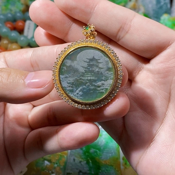 未镶嵌定制翡翠翡翠山水牌