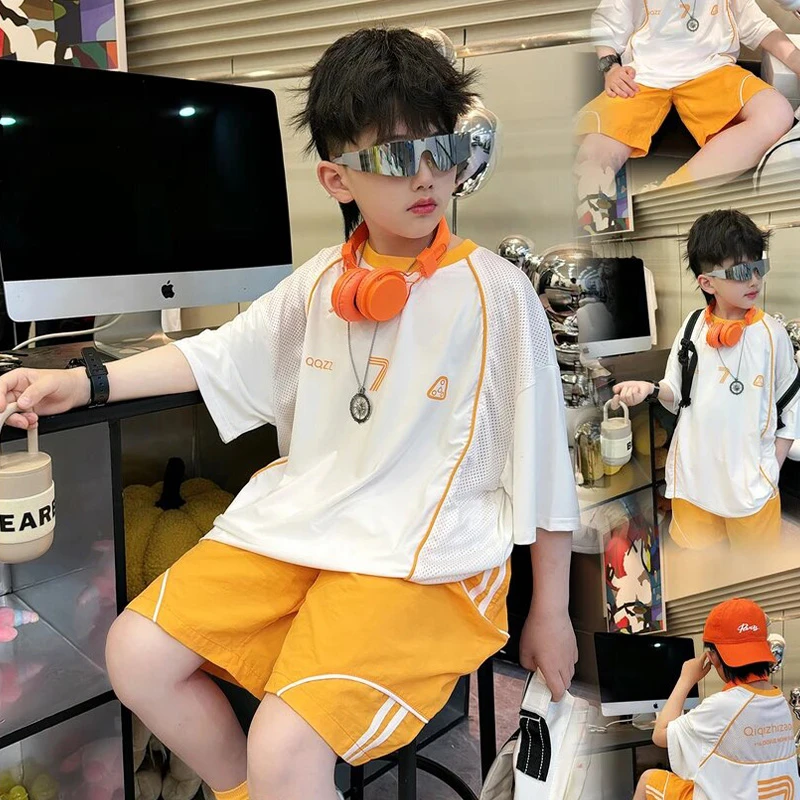 男童夏套装2025新款炸街儿童中大童7篮球服男孩夏季运动两件套装