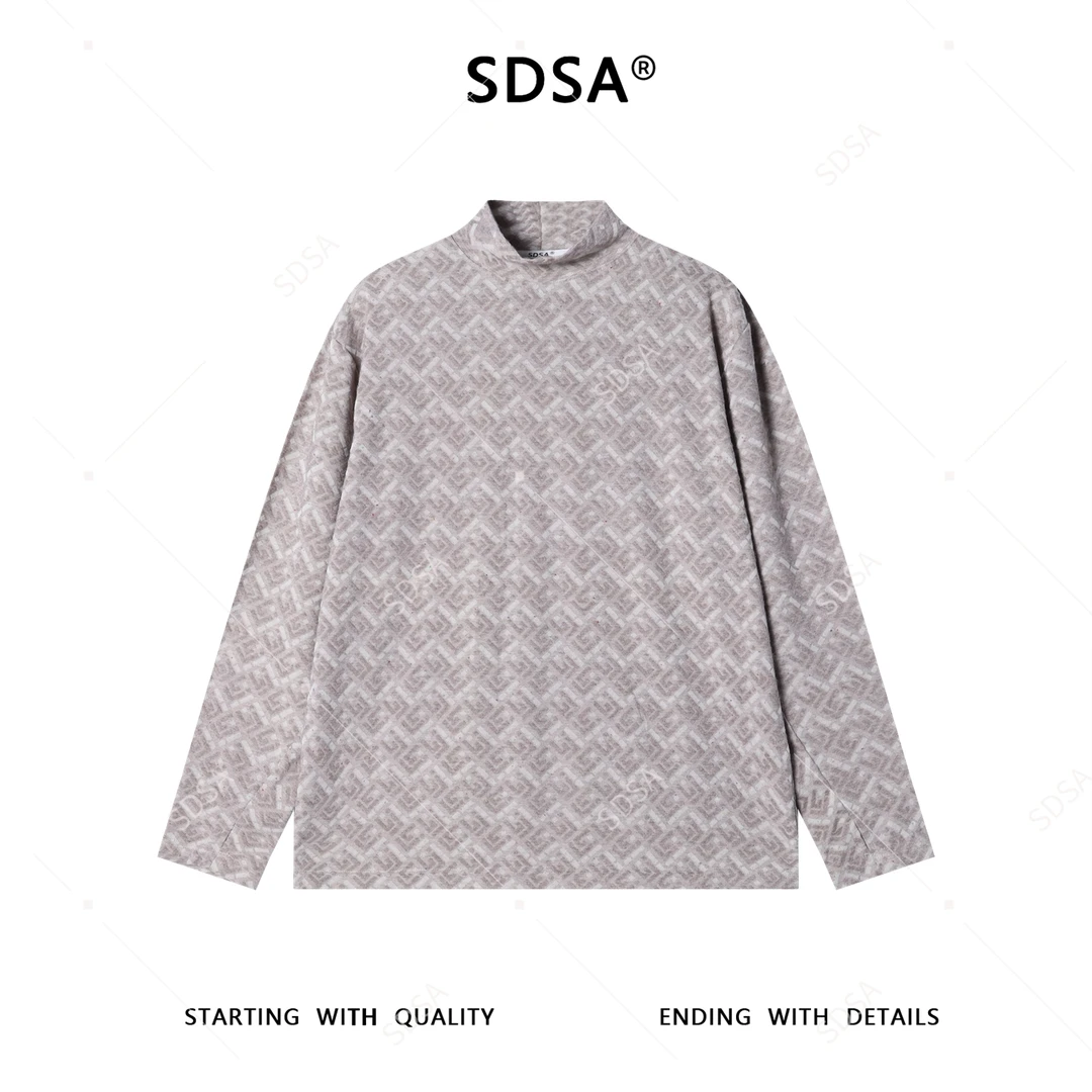 SDSA男士秋冬新款痞帅男装简约撞色提花半高领长袖T恤时尚上衣潮