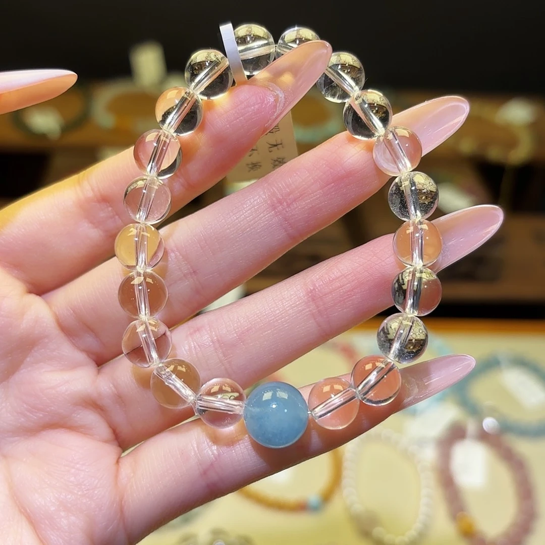 水晶手串银S925镀金镶嵌白水7025