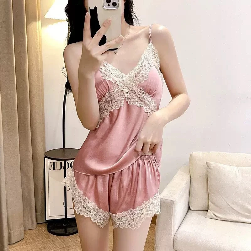 【80-140斤】性感纯欲冰丝宽松大码蕾丝睡衣夏季网红