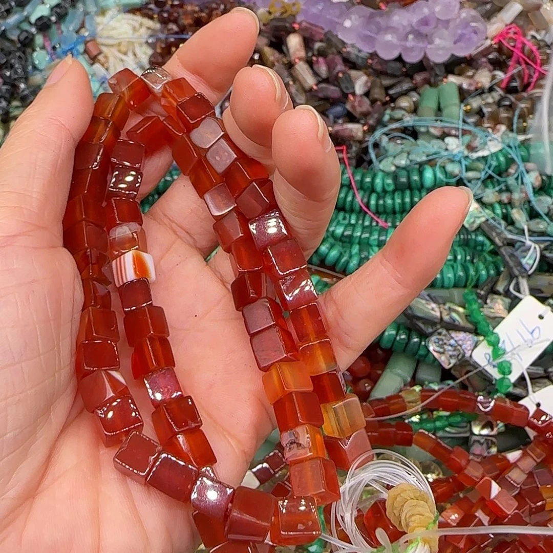 玛瑙/玉髓合金珠宝半成品红玛瑙方糖6mm一条