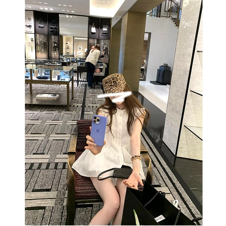 ML 5247纯色宽松圆领小飞袖上衣蕾丝花边下摆舒适透气无袖T恤上衣