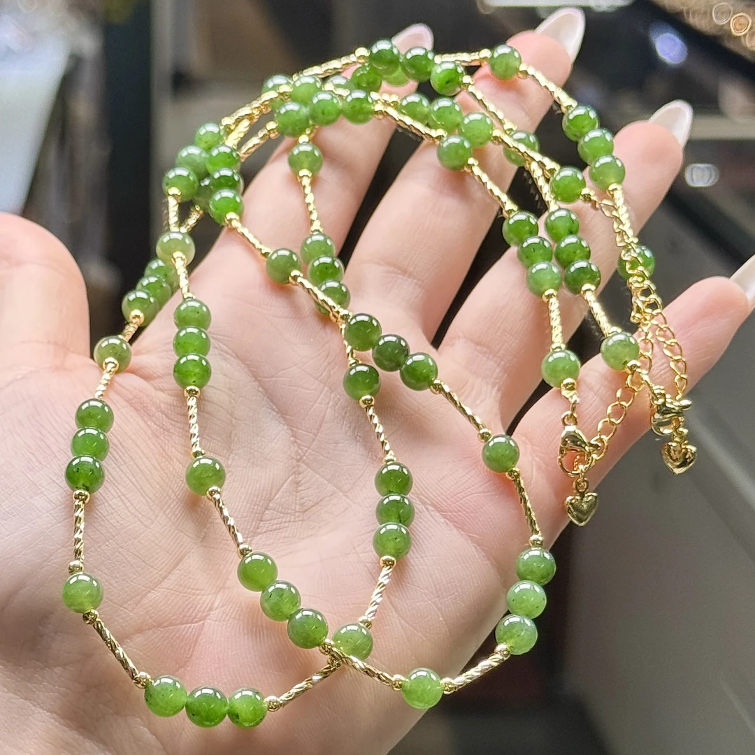 【CH】和田玉碧玉DIY项链-约6mm（多样性发其一）