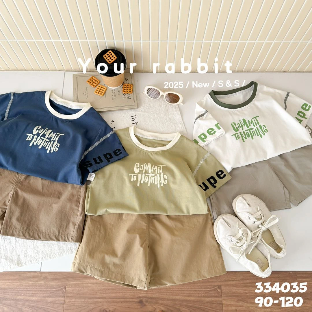 334035袖口印花T恤套装（蓝色）