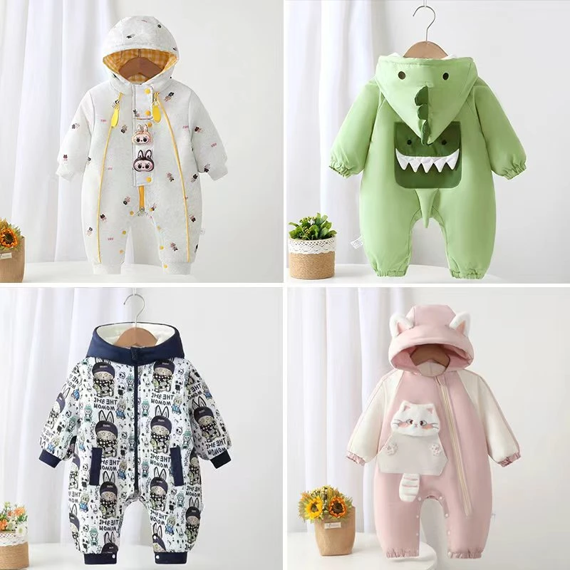 婴儿连体衣加厚夹棉保暖棉衣新生儿爬服宝宝衣服冬装外出服