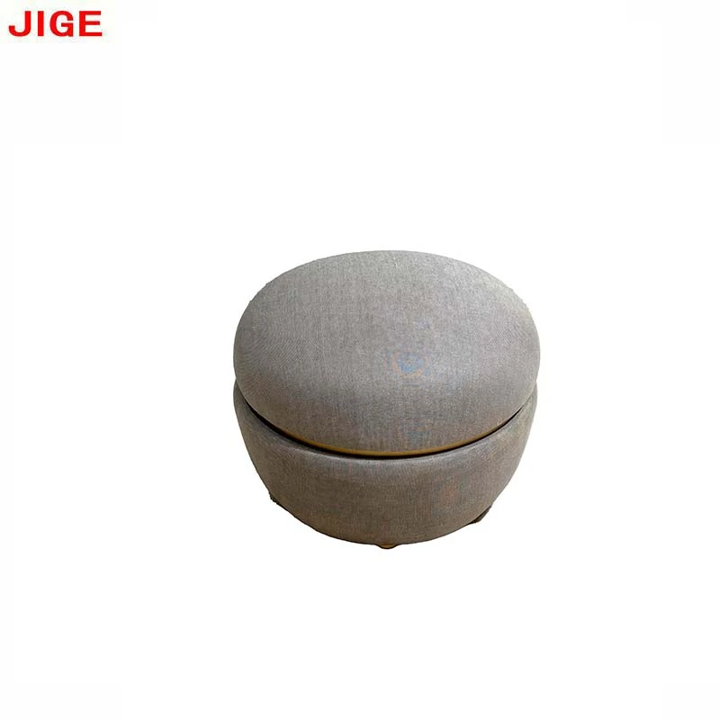 JIGE布艺圆形沙发凳脚踏衣帽间换鞋凳客厅茶几凳矮墩简约休息凳子
