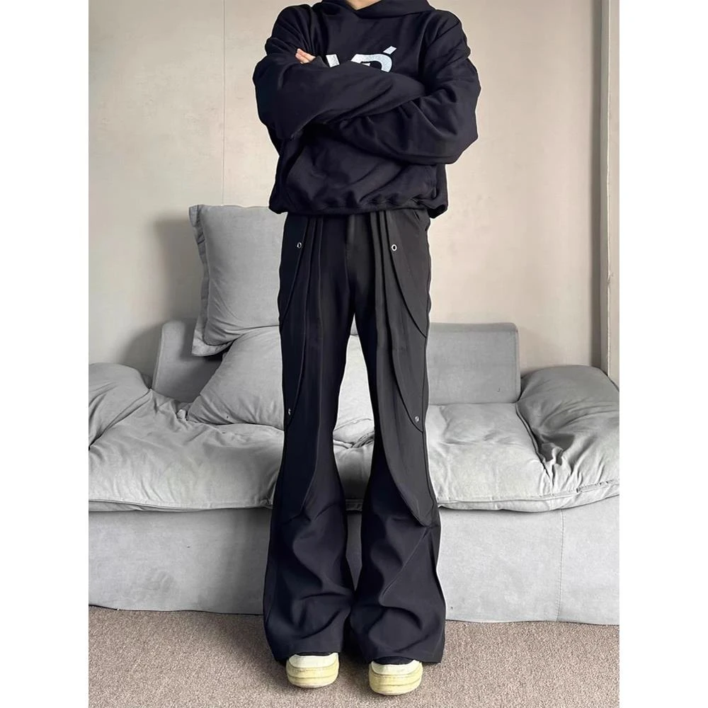 cleanfit黑色微喇西裤男款秋冬解构小众设计感裤子美式高街喇叭裤