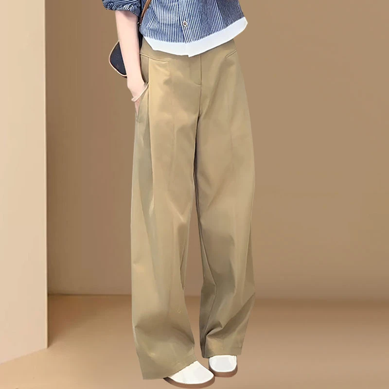 时尚休闲裤女2025春秋新款高腰宽松显瘦简约通勤百搭直筒阔腿裤