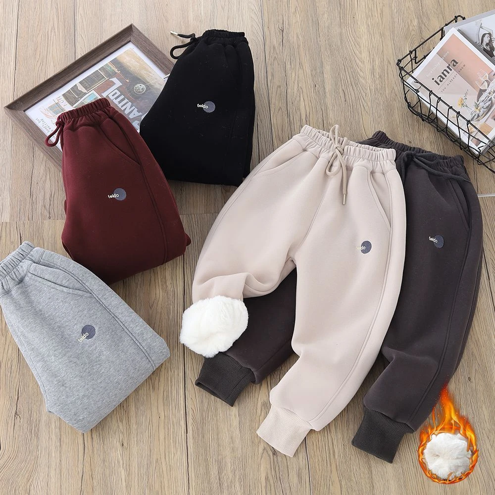 男女童新款巨厚运动裤保暖抗风一条过冬中大童学生加绒加厚裤子