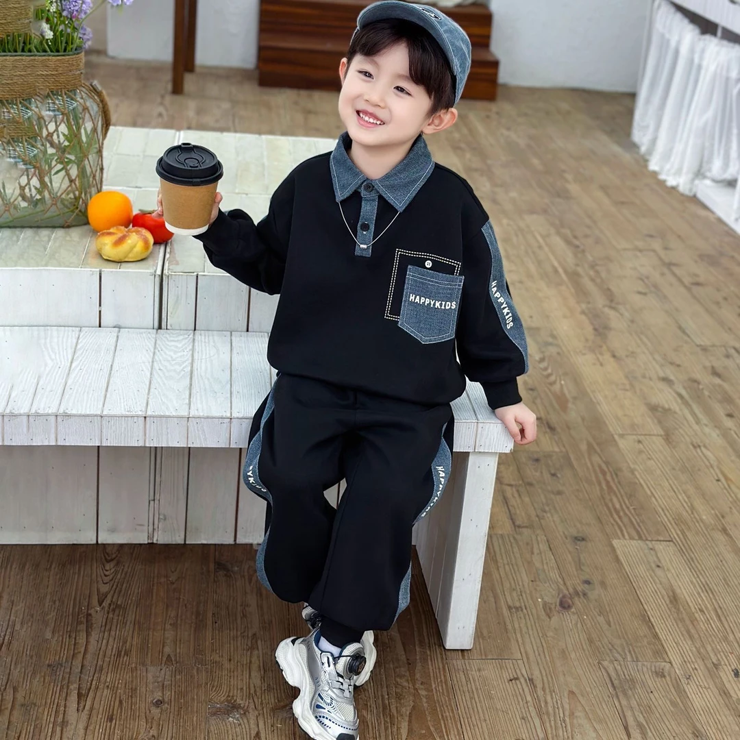 加绒男童秋冬套装2025新款中小童时尚酷帅卫衣两件套洋气春秋衣服