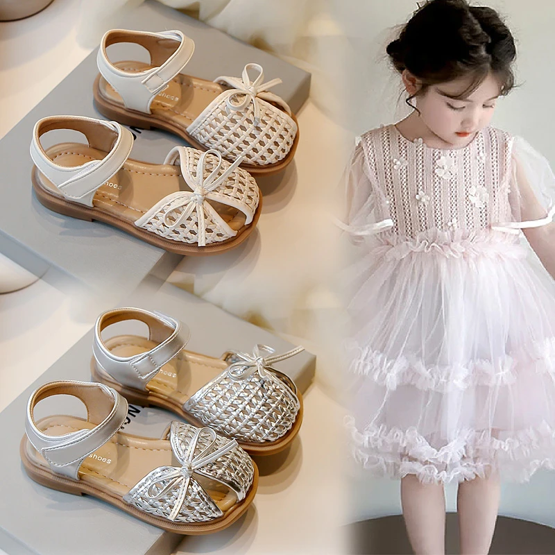 女童凉鞋2-9岁夏季新款儿童鞋子女夏款编织蝴蝶结女孩宝宝公主鞋3