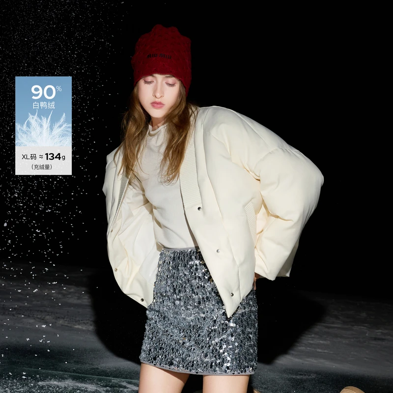 3384CC专属三彩ibudu2025冬季新款羽绒服V领落肩袖90白dbx