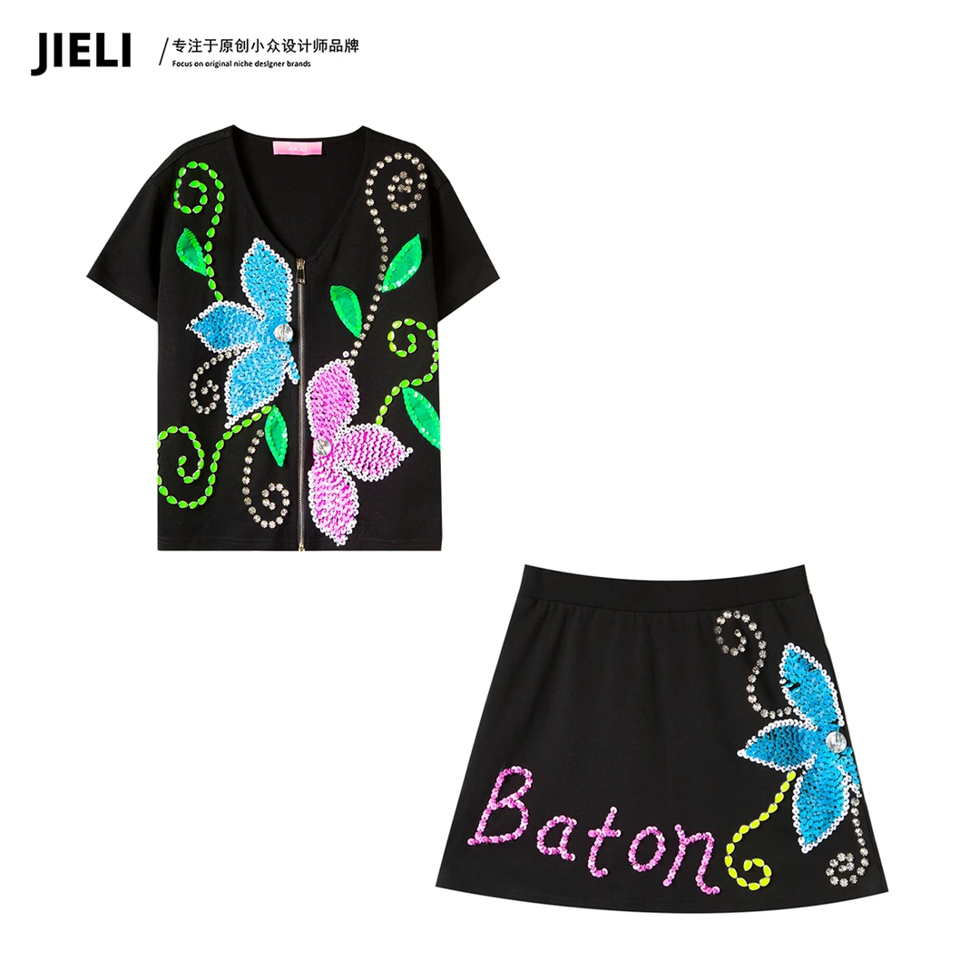 JIE LI/街力原创小众设计师定制款休闲黑色套装女Y8353