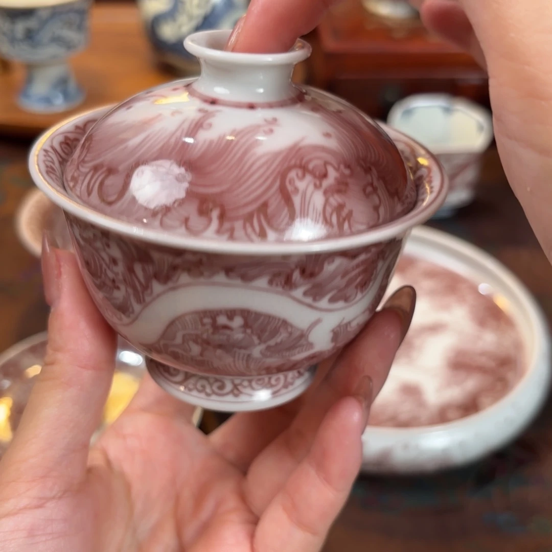 釉里红盖碗博陵造物