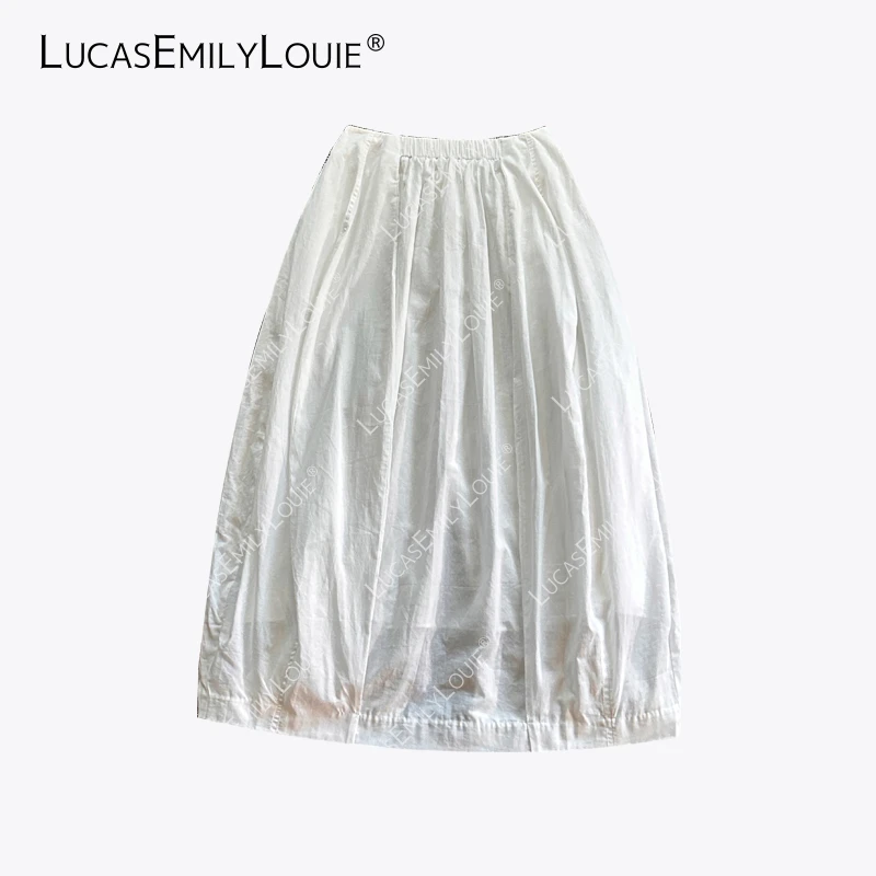 LUCASEMILYLOUIE 空气感皱皱松紧腰通勤中长款半身花苞裙2410483