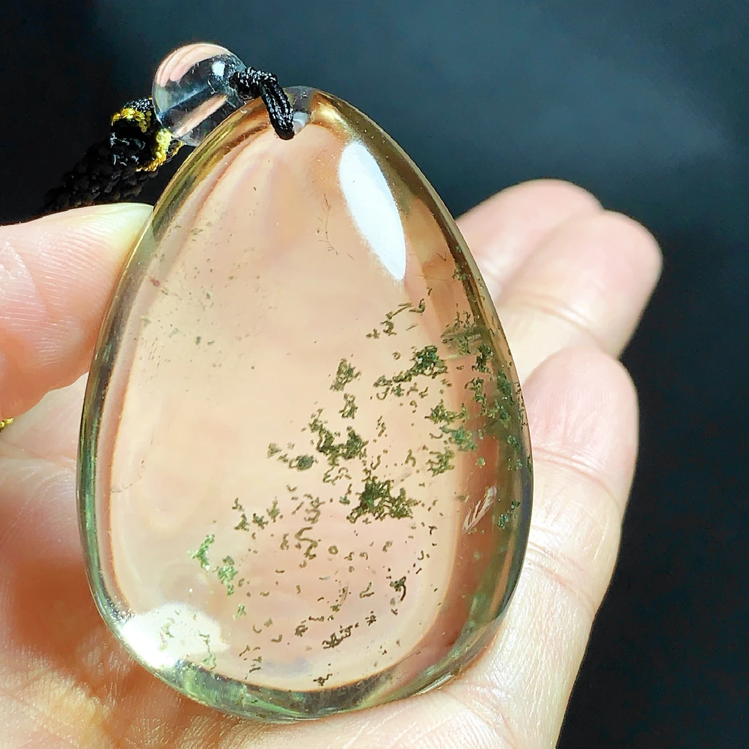 东海水晶天然水滴绿幽灵100%真品水晶聚宝盆吊坠毛衣链坠男女网红