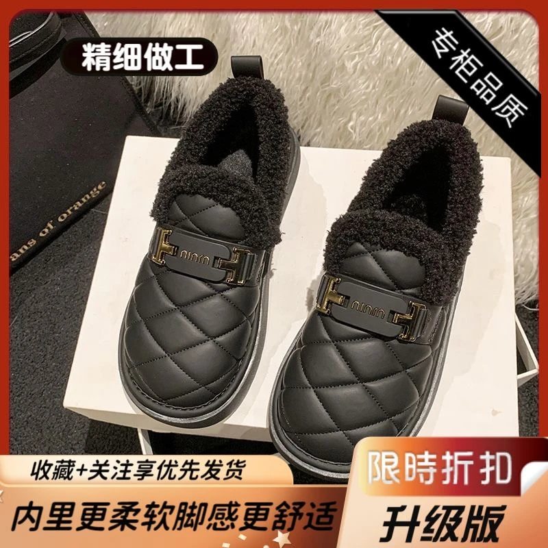 冬季新款老北京棉鞋女2025新款加绒加厚一脚蹬保暖防滑雪地靴棉靴