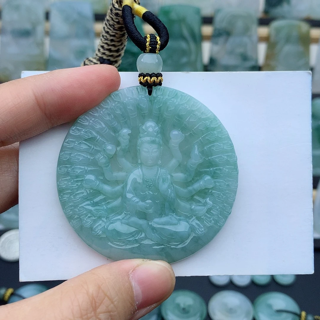 毛***虫翡翠未镶嵌颈饰千手