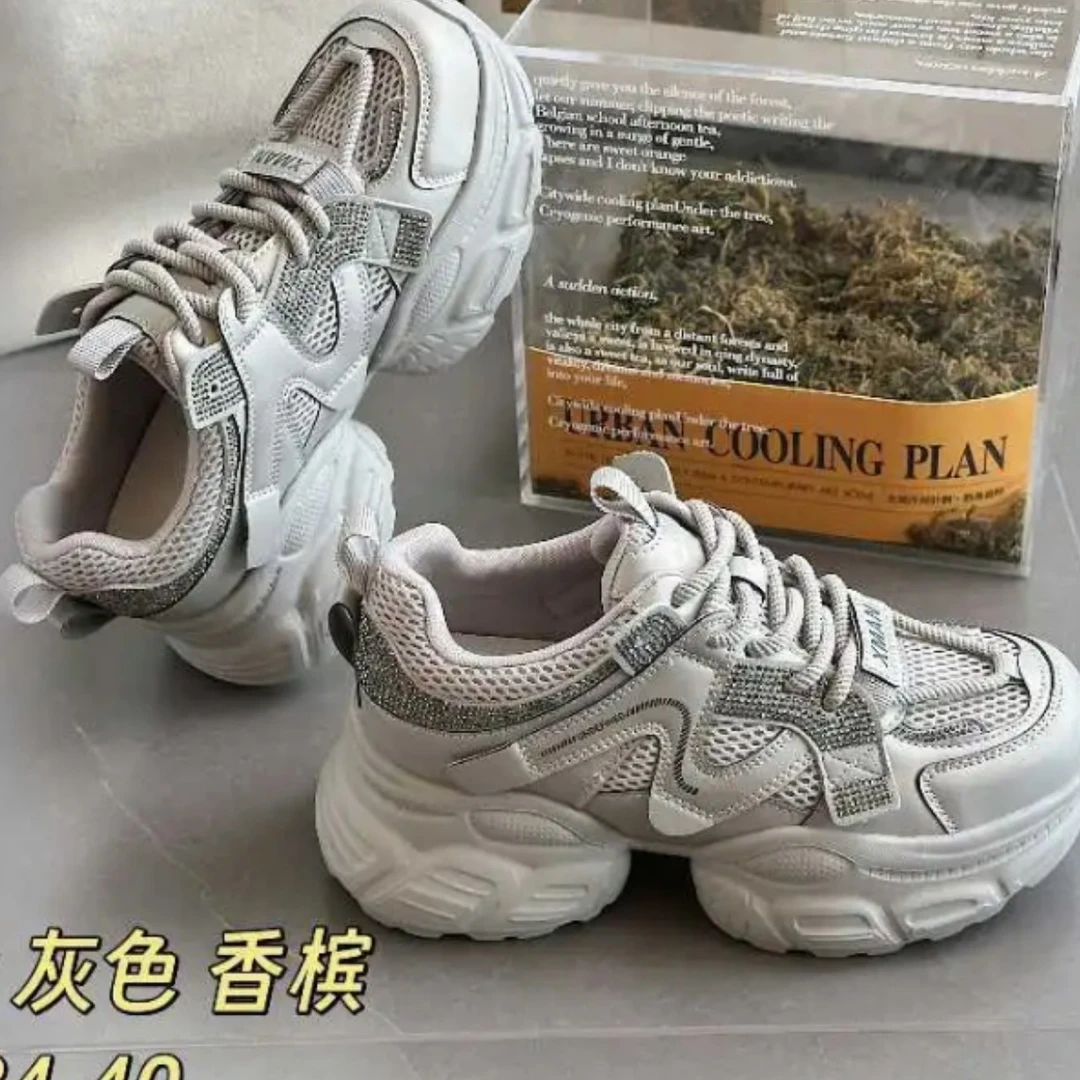 老爹鞋网面女鞋香槟休闲鞋女款四季爆米花老爹鞋网红厚底