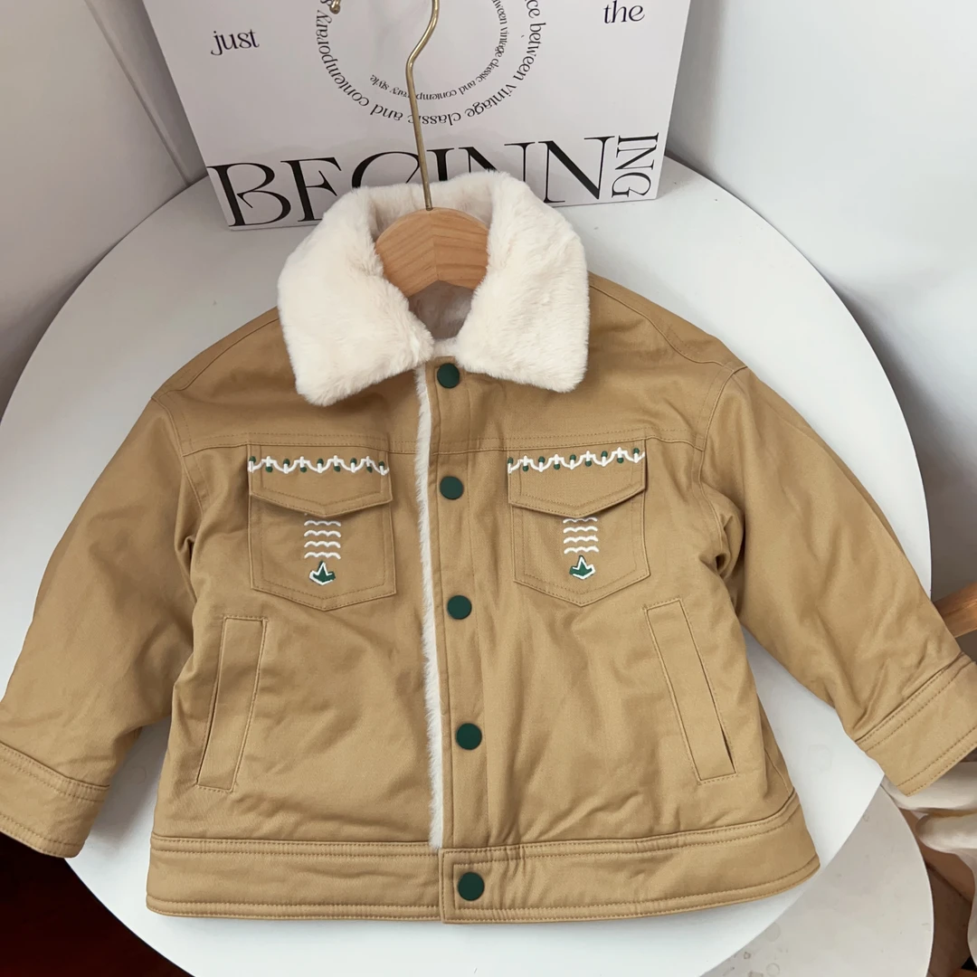 80-160码橙子家剪标儿童棉服男女宝宝秋冬加绒保暖翻领外套