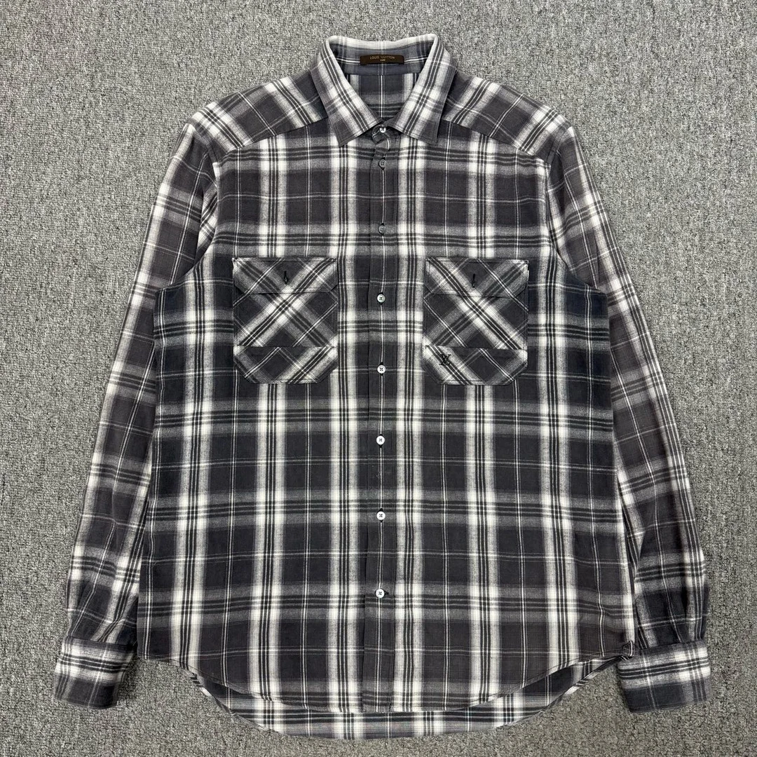 99新 LV 12426224 LV胸前刺绣logo法兰绒长袖衬衫外套 XXL码