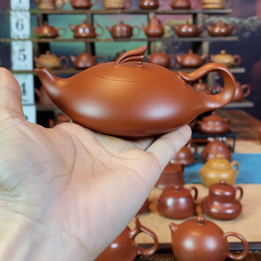 茶壶紫砂抹*鲸潮州手工手拉朱泥丹凤朝阳壶