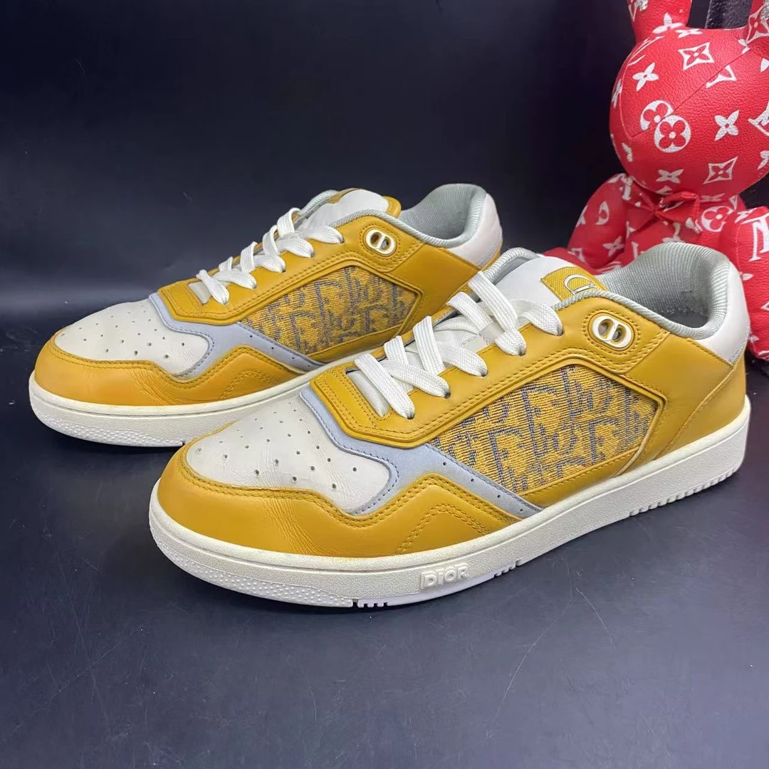 95新 DIOR/迪奥 白黄老花时尚B27舒适板鞋42欧码los396