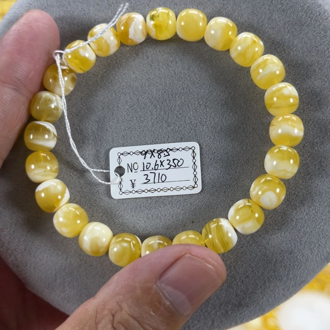 蜜蜡手串未镶嵌纯天然俄料金瓷白花虎皮