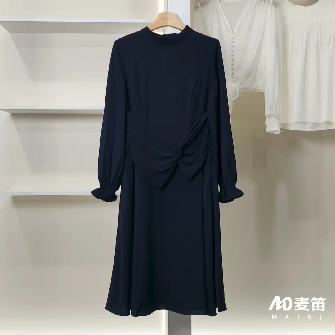 【麦笛·品牌新款】5082672 春季简约时尚赫本风长袖连衣裙品牌女装