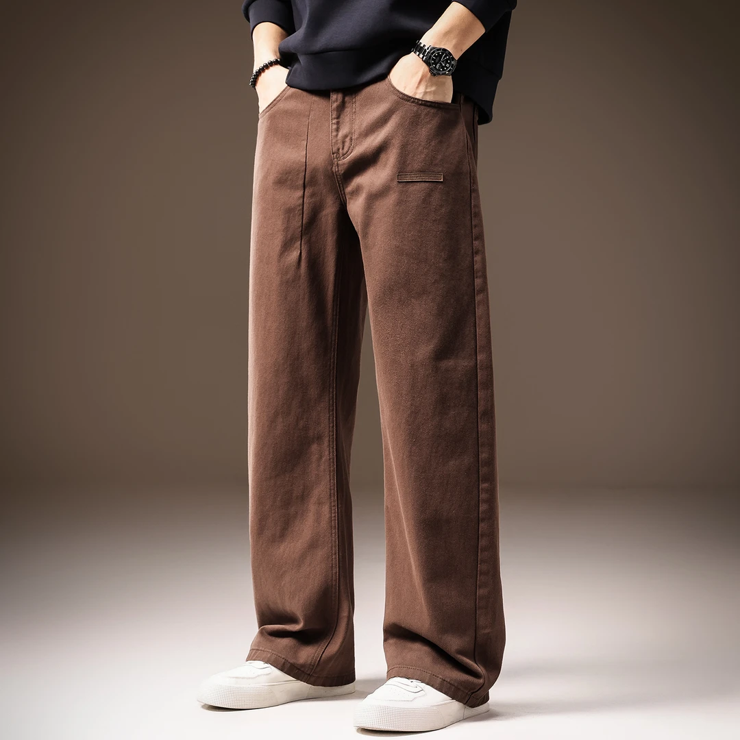 法国Cebrodz高端美式复古水洗休闲裤男秋季新款宽松简约直筒长裤