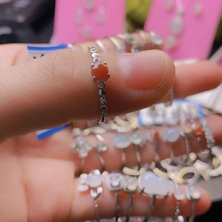 翡翠戒指银S925镶嵌小*