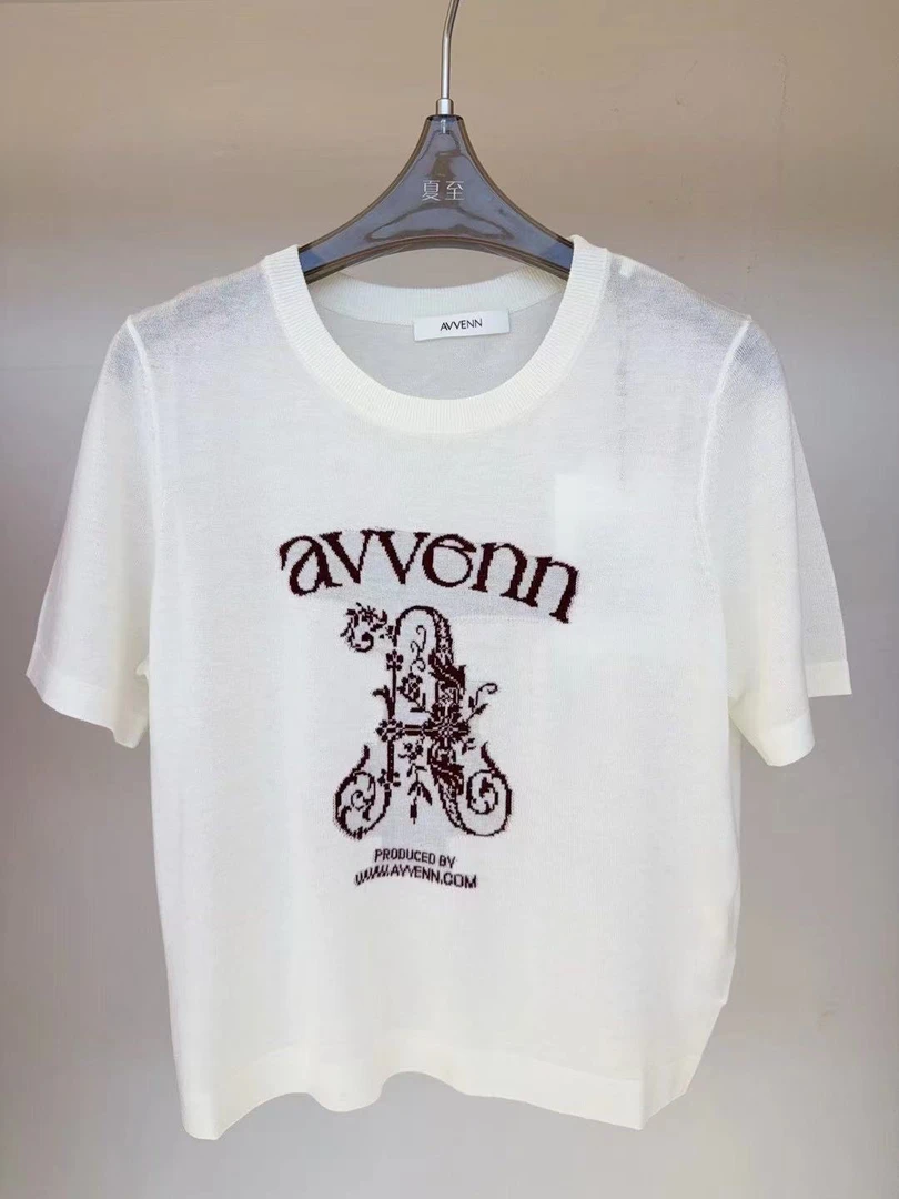 AVVENN25秋短袖提花秋季薄款毛针织衫镂空打底